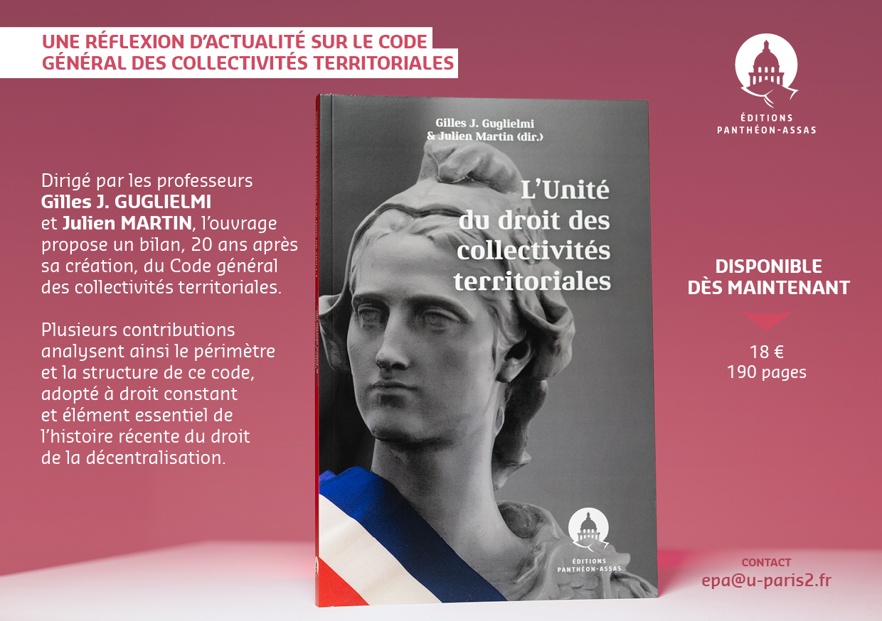 Flyer promotionnel de l'ouvrage L'unité du droit des collectivités territoriales dirigé par Gilles Guglielmi et Julien Martin